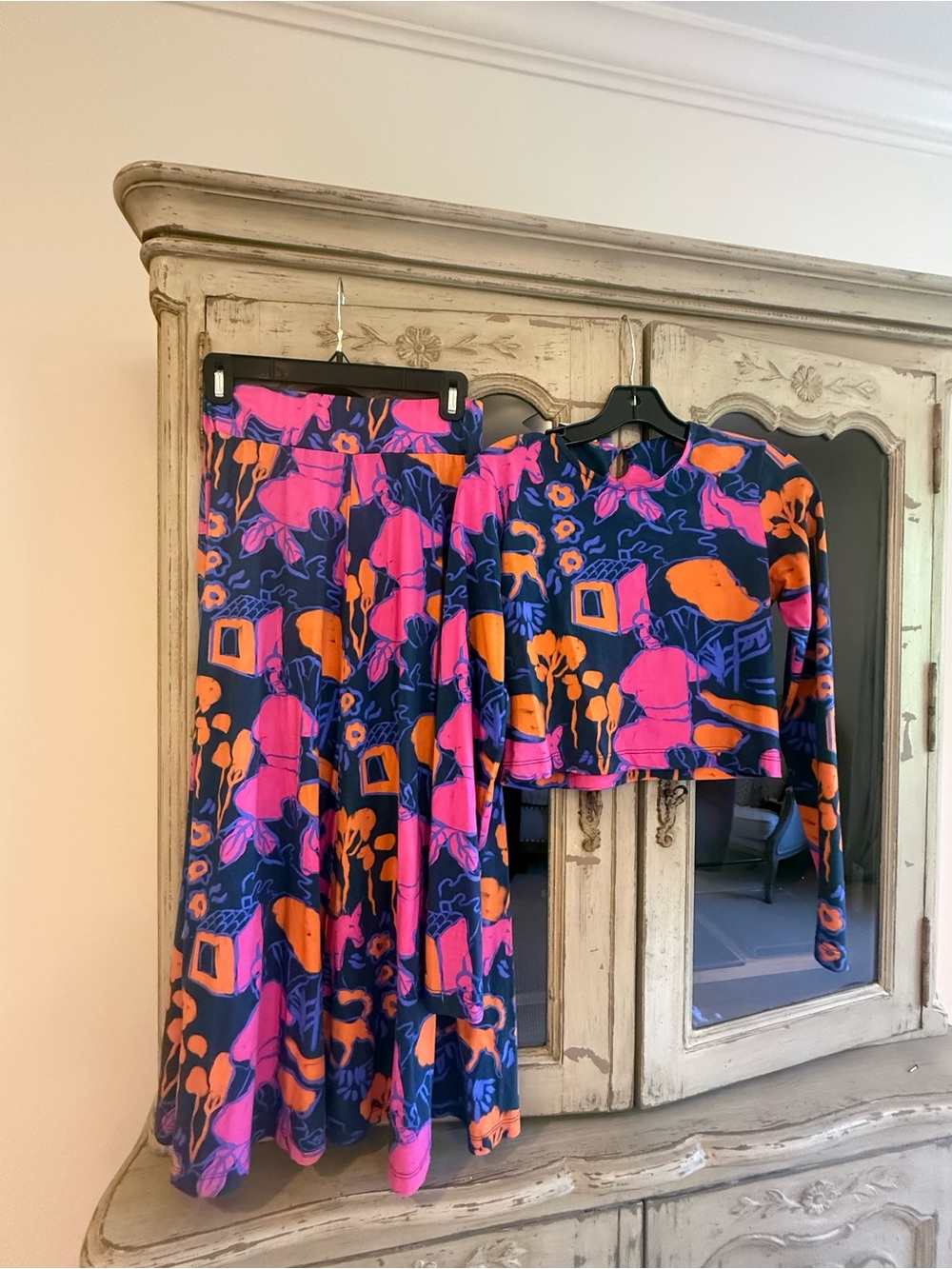 Bold Floral Navy Pink Orange Skirt Set